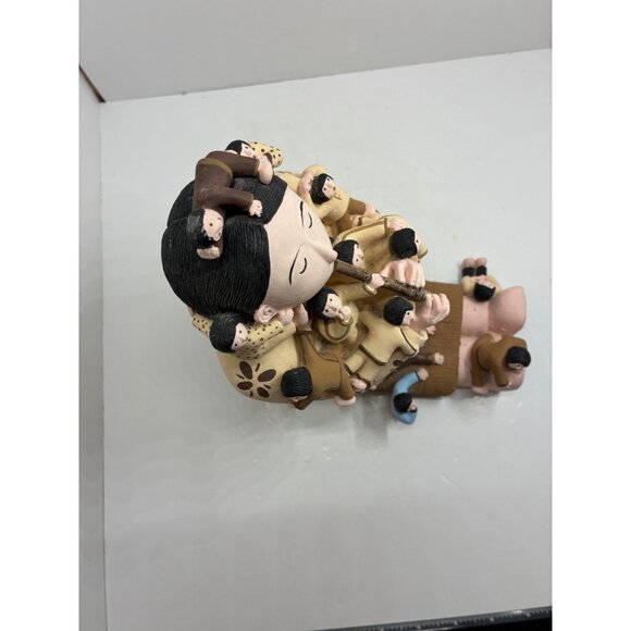 Clay Storyteller Figurine With Multicolored Children & Flute Design - Picture 10 of 12